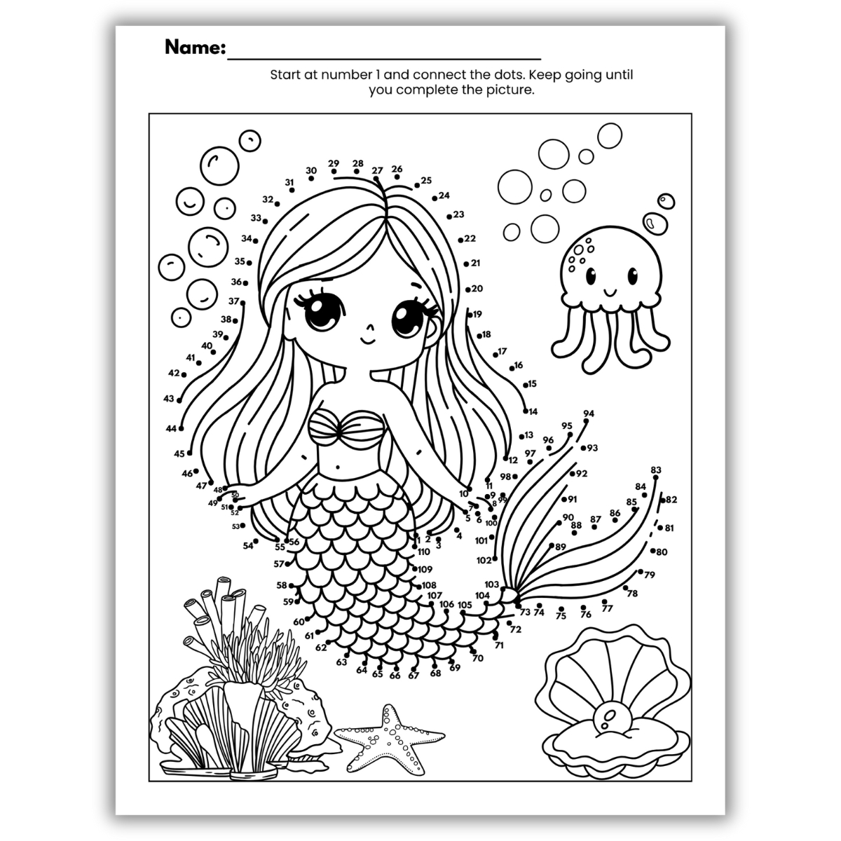 Mermaid Dot to Dot Coloring Pages