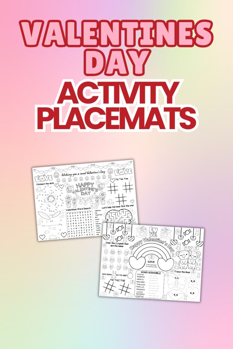 Valentines Day Activity Placemats - Fun Coloring Sheets