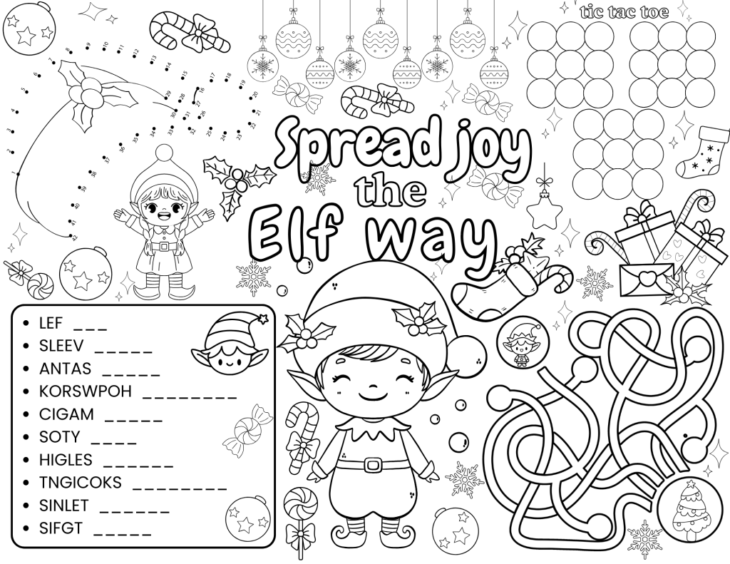 elf activity placemat
