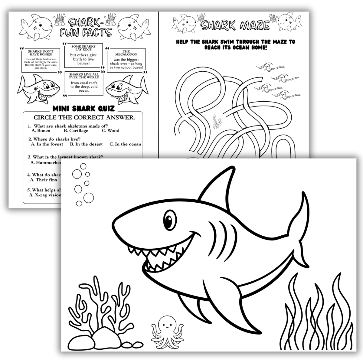 Shark Activity and Coloring Book