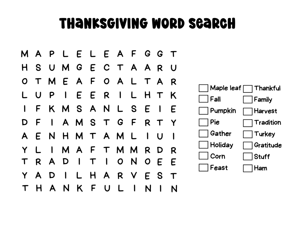 thanksgiving word search