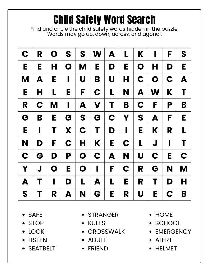 child safety word search