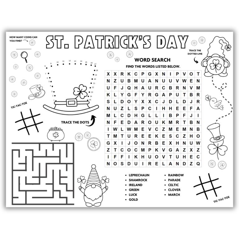 St Patricks Day Activity Placemats