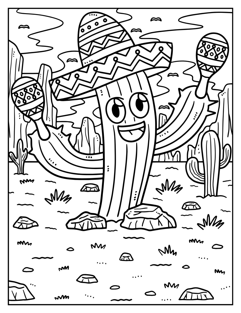 cactus with sombrero and maracas