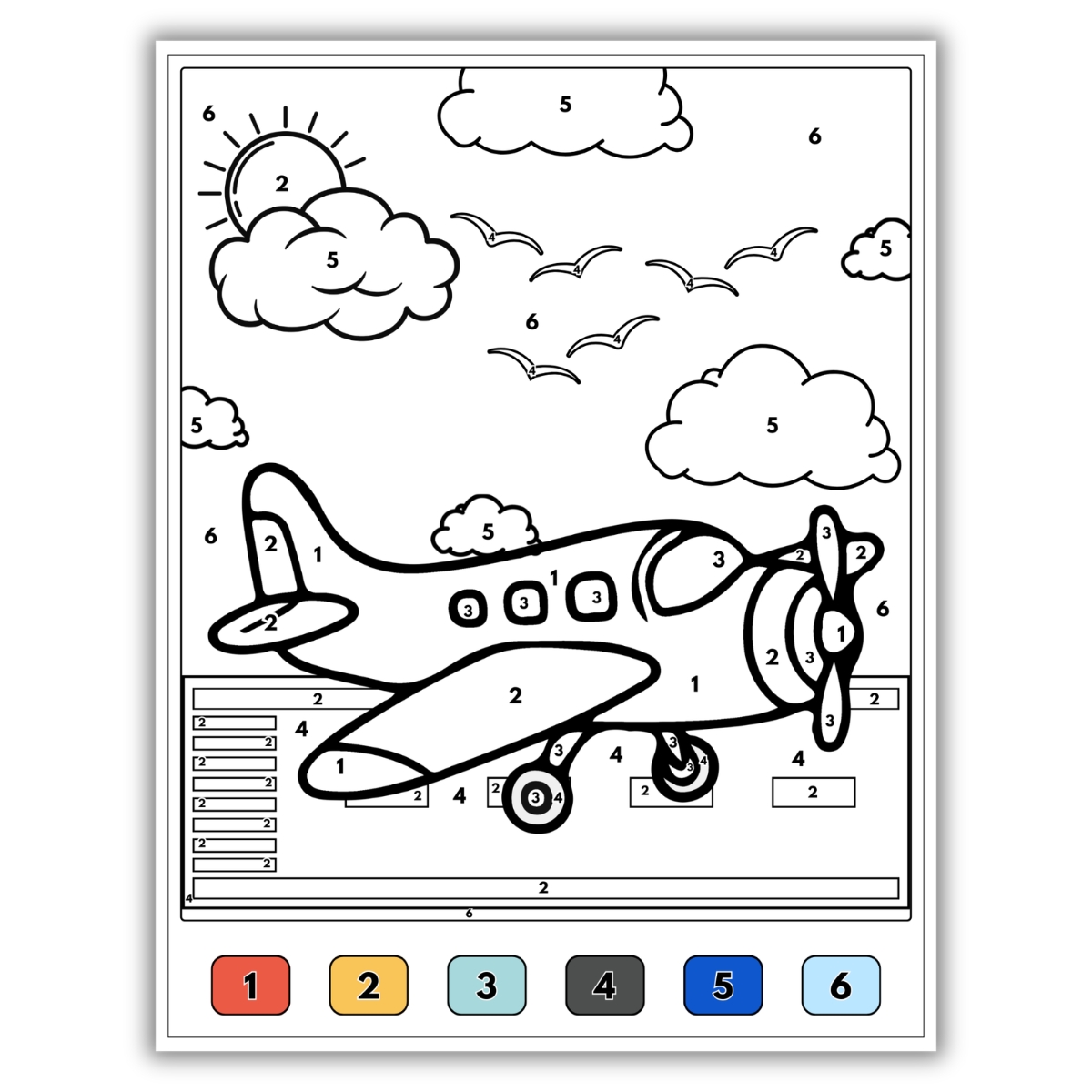 Plane Color by Number Pages