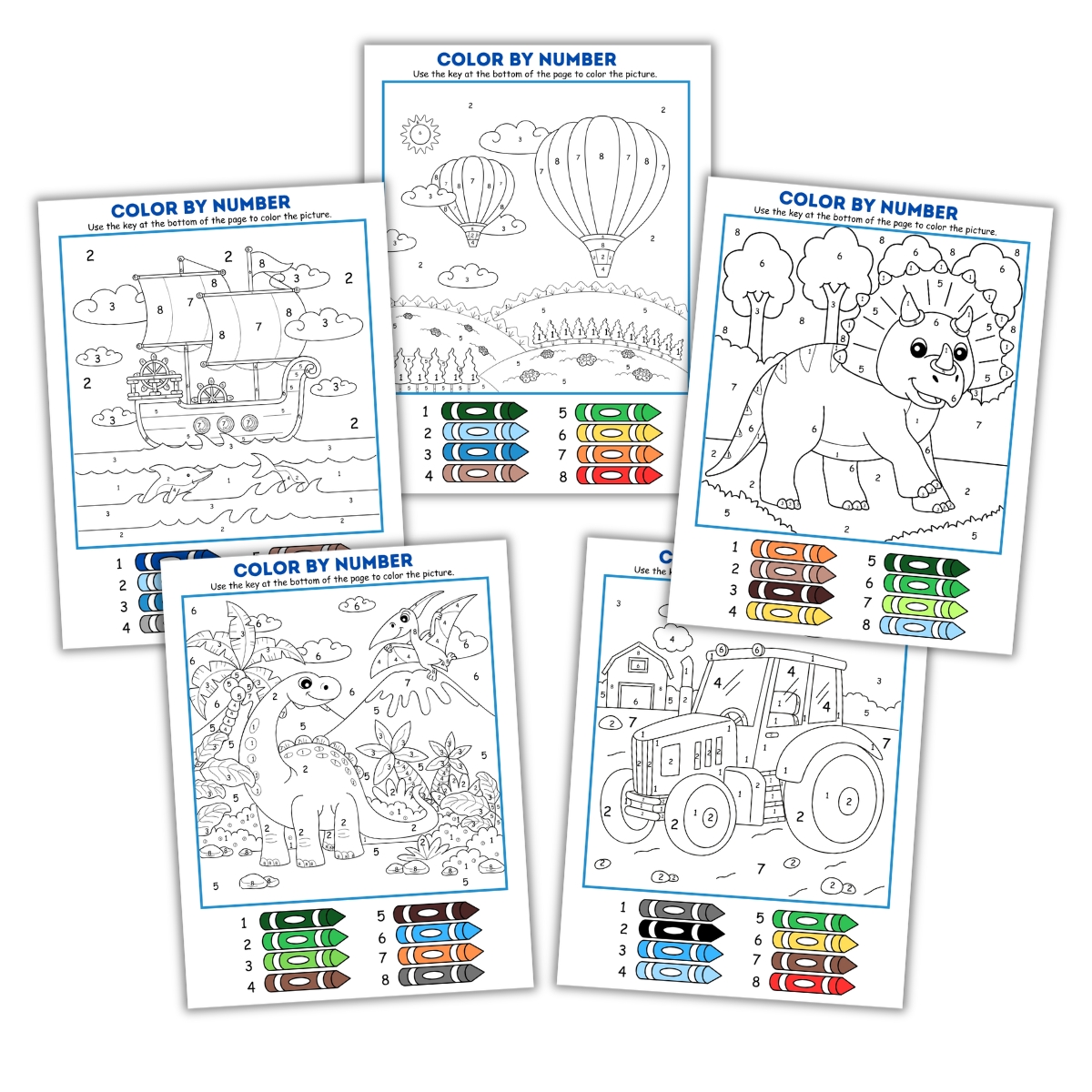 boys color by number pages