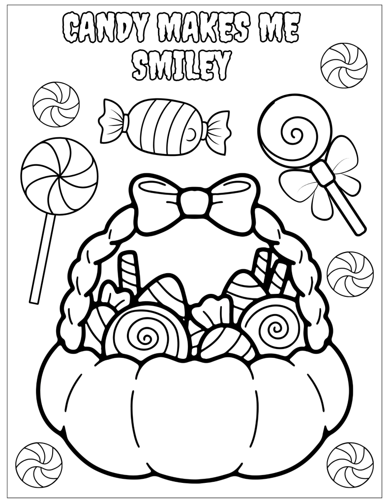 A pumpkin filled with assorted Halloween candy and lollipops