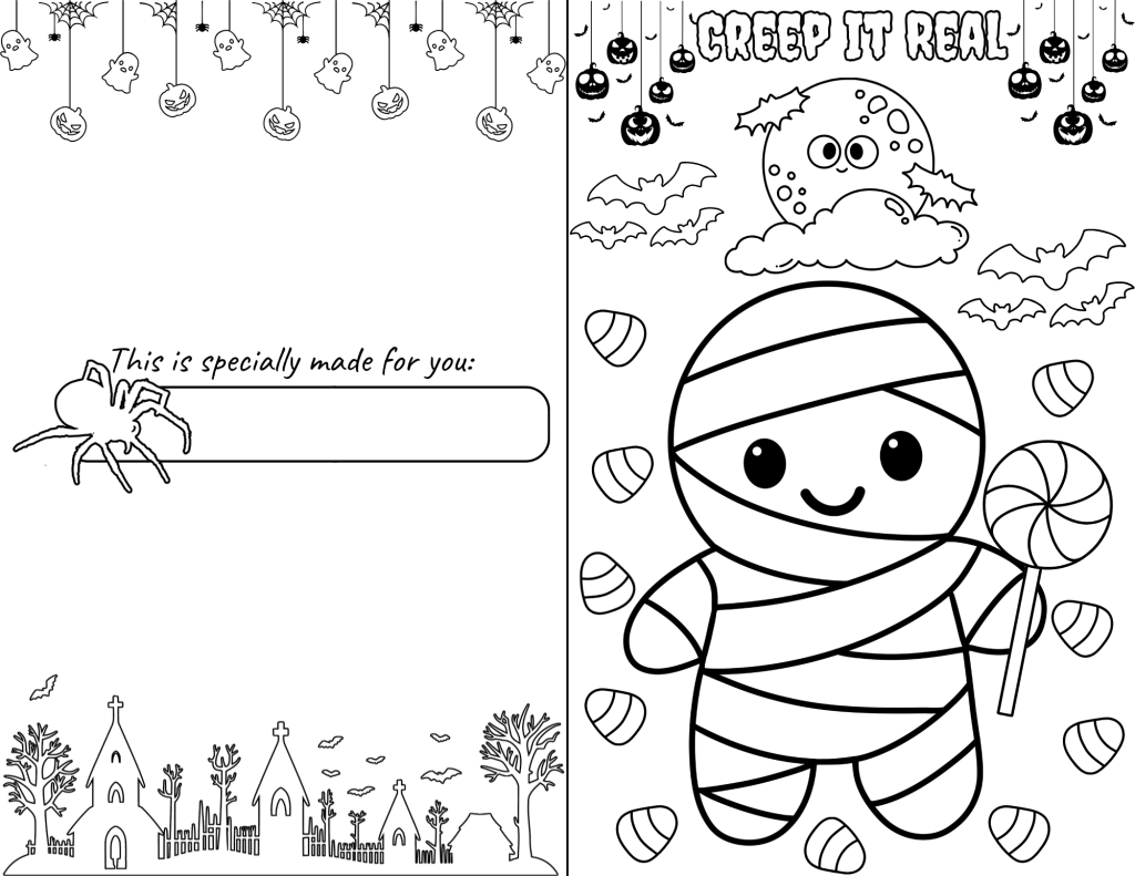 An adorable little mummy wrapped up and ready for Halloween fun.
