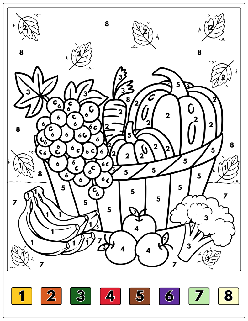 A basket filled with pumpkins, grapes, apples, corn, and other seasonal produce.
