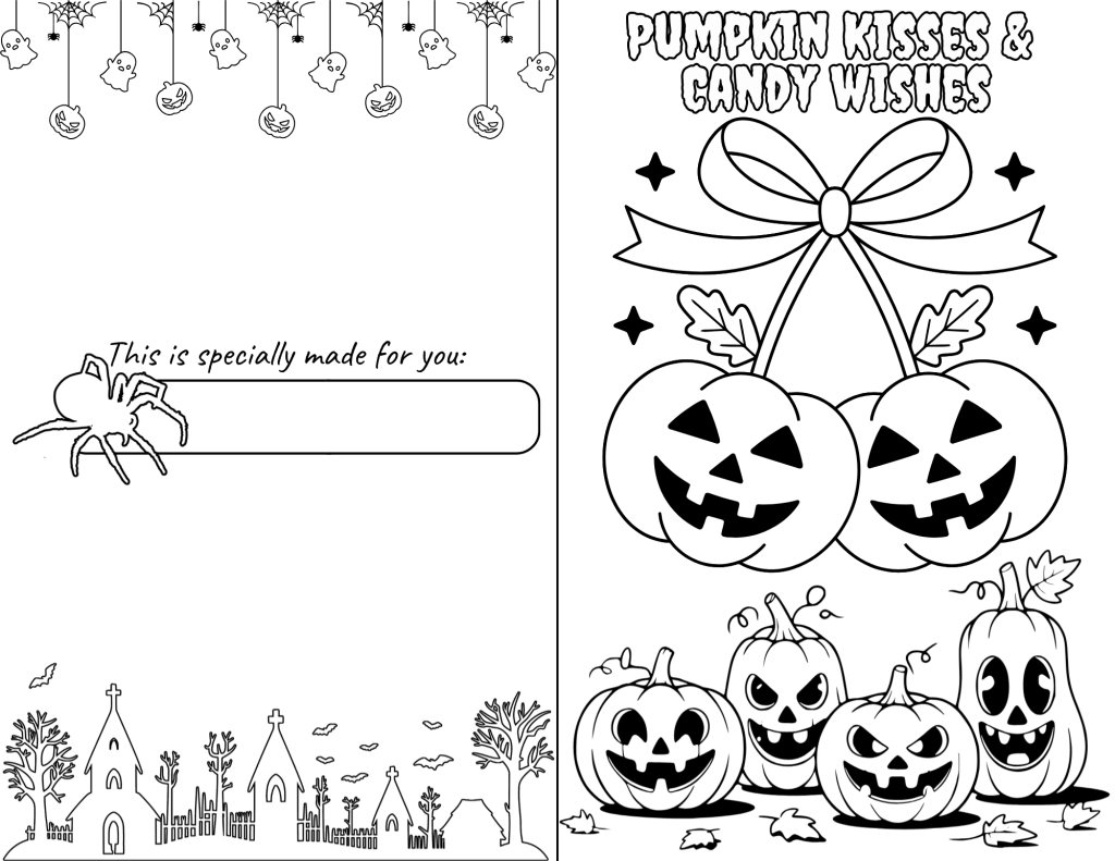 A sweet Halloween greeting surrounded by smiling jack-o'-lanterns and spooky decorations.